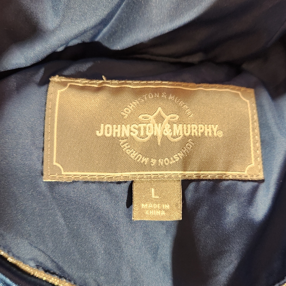 Johnston & Murphy Men's Down Puffer Vest L Quilted Zip Stowaway Hood - Picture 3 of 8